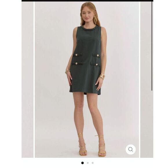 Women's Green Braided Neckline Entro Dress‎ NWT Size Small - Picture 1 of 5
